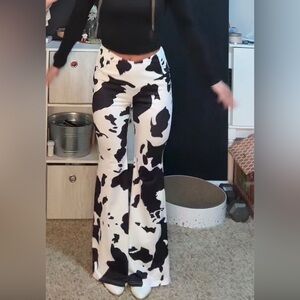 Women's Black and White Cow Print Pants